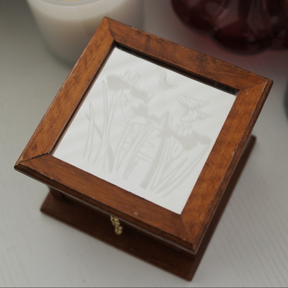 Wood & Cork Coaster Set with Mirror Butterfly Top - Picture 5 of 5